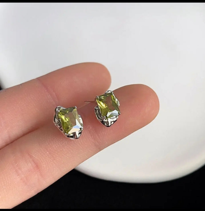 Olive green zirconia earrings