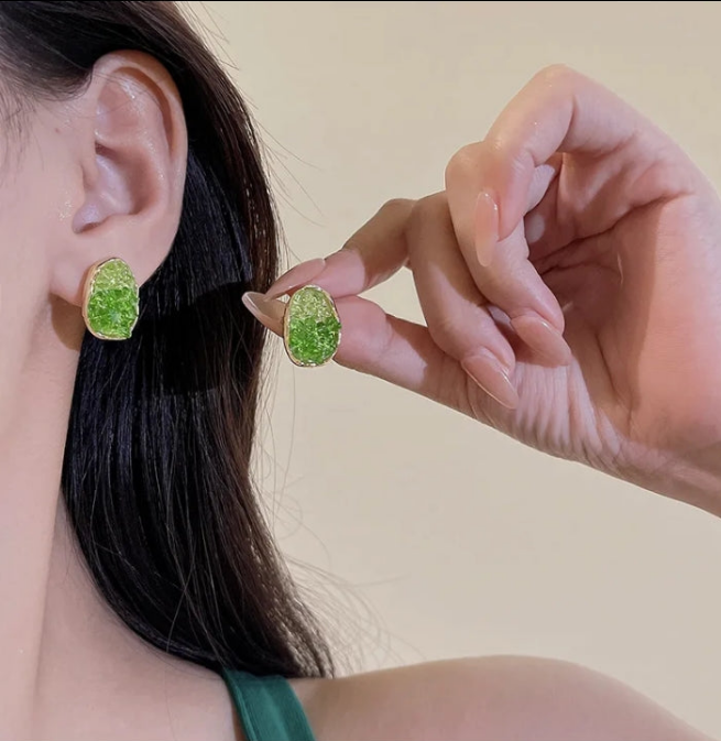 gold-plated green earrings