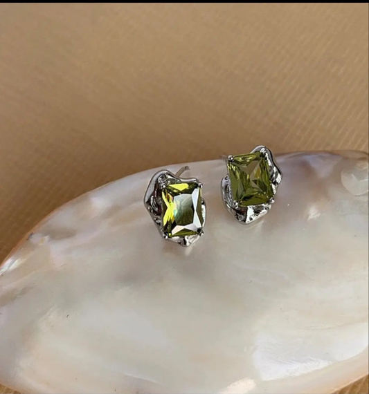 Olive green zirconia earrings
