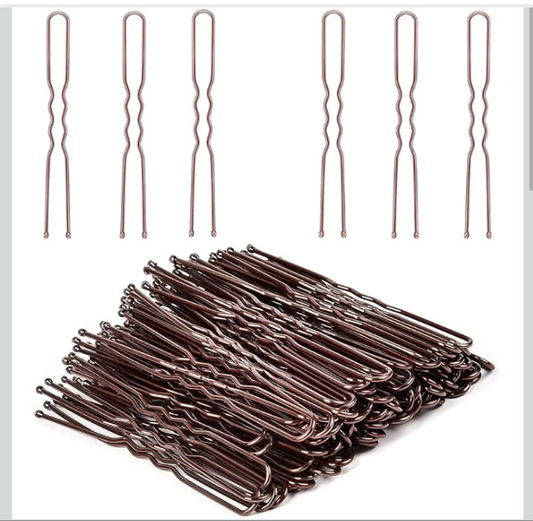 Brown Traditional Hair Grips Slides Clips 50 Pack