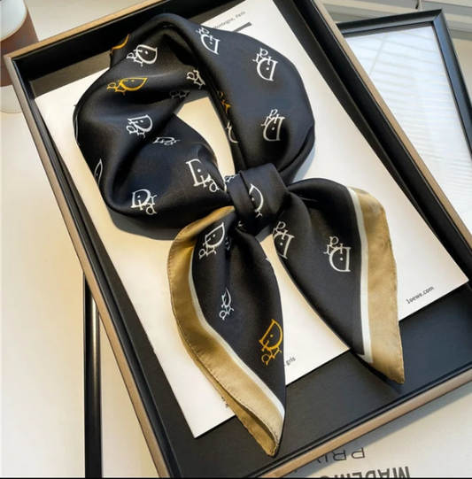 Scarf 194-2 High-quality satin colour black with gold bars