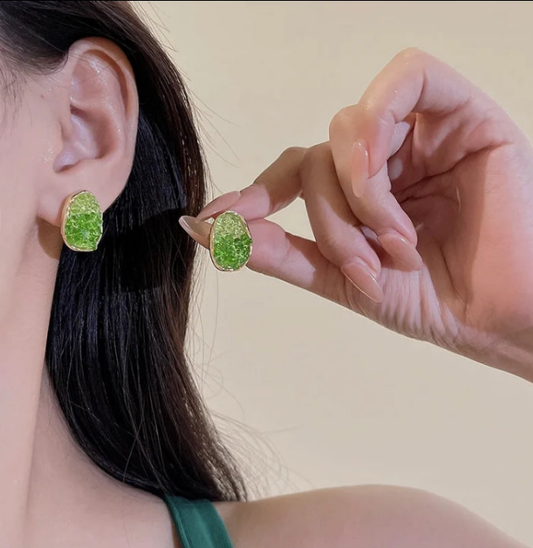 gold-plated green earrings